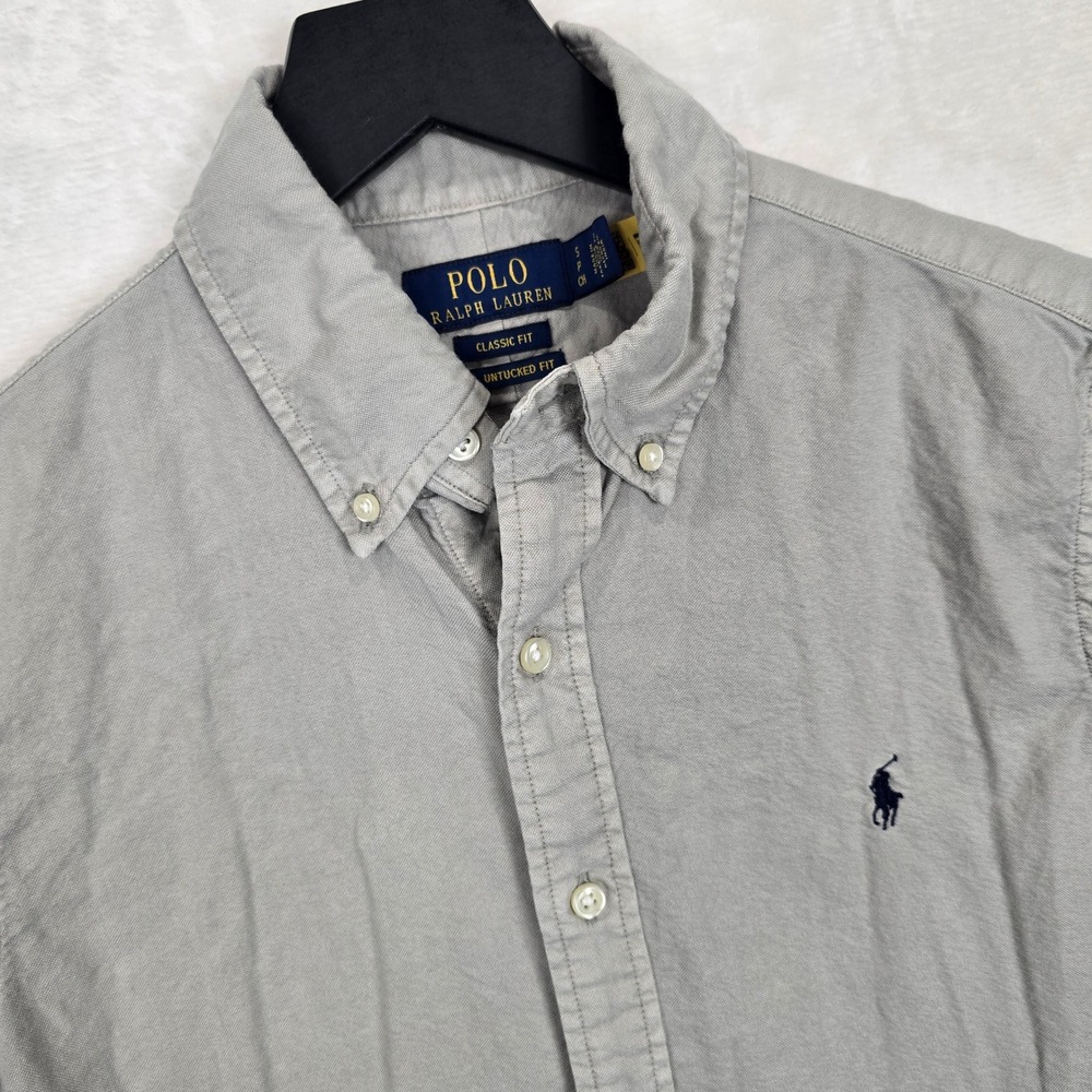 Polo Ralph Lauren Mens Classic Untucked Fit Grey Garment-Dyed Oxford Shirt S